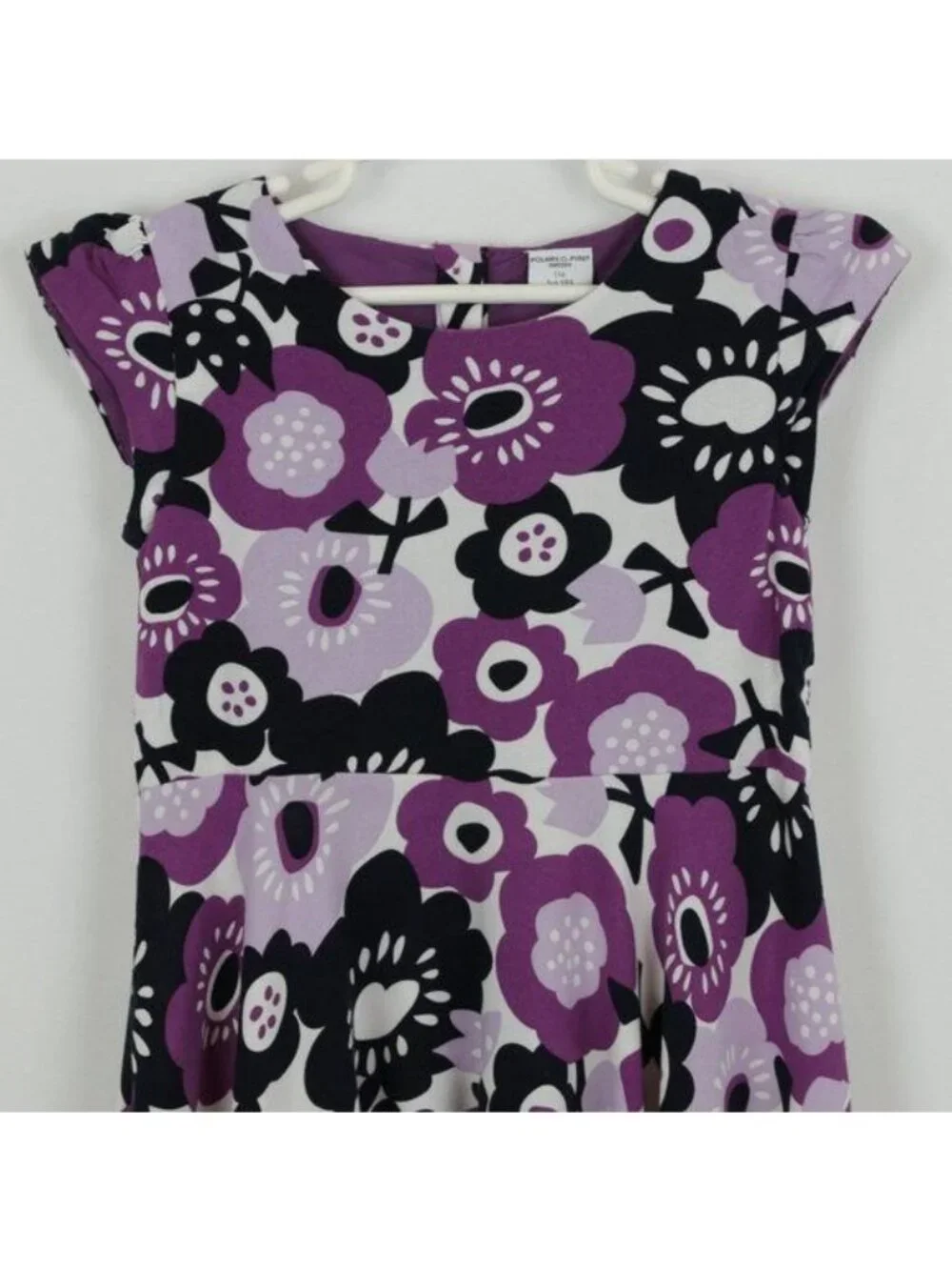 Polarn O. Pyret Girls Size 5-6 Purple White Floral Cap Sleeve Knit Casual Dress